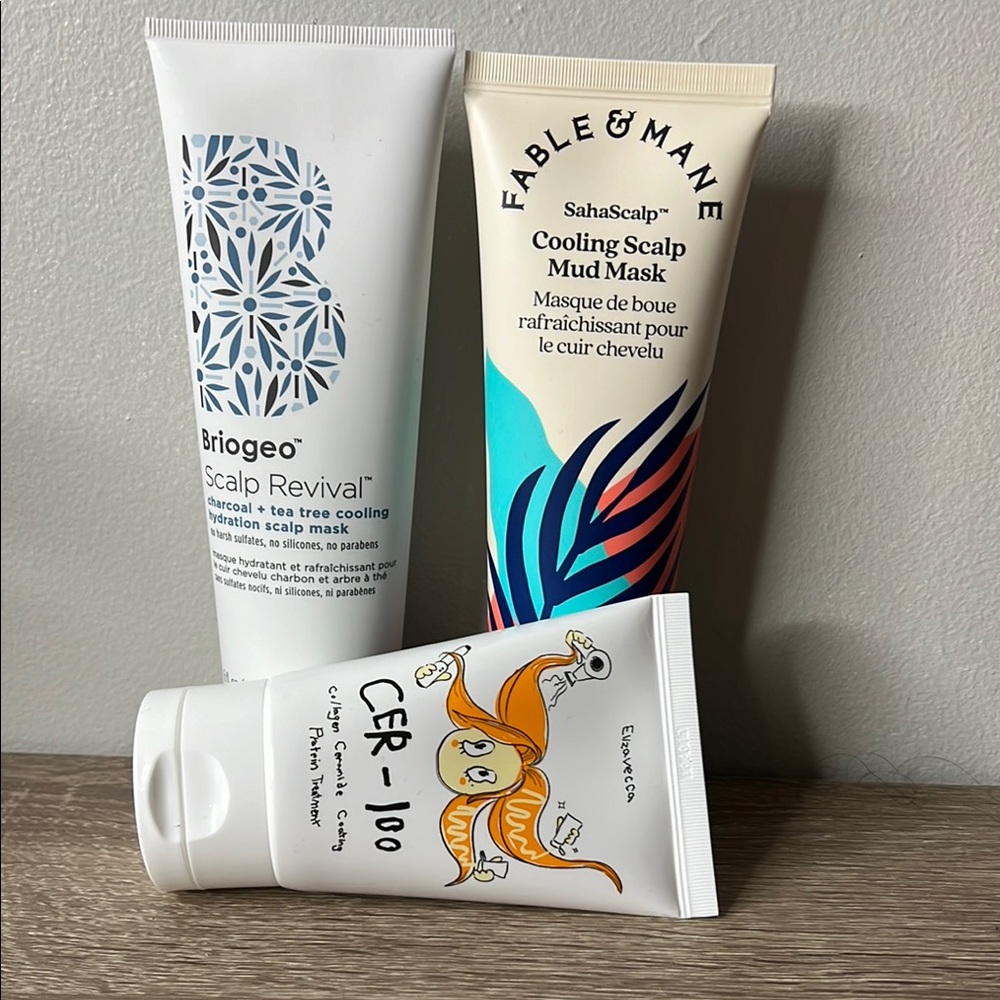 Briogeo Scalp Revival and Fable & Mane Cooling Mud Mask.